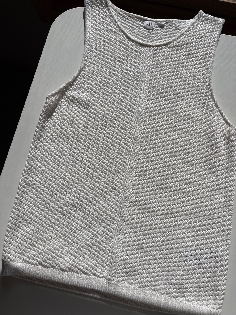 GAP White Cotton Textured Knit Tank